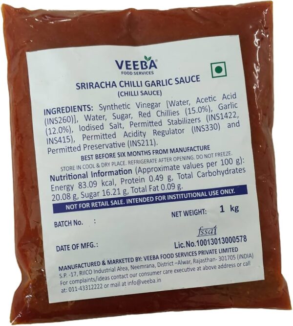 Veeba Sriracha Chilli Garlic Sauce 1 Kg